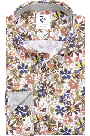 R2 Westbrook Overhemd multicolor bloemen print mouwlengte 7 modern fit