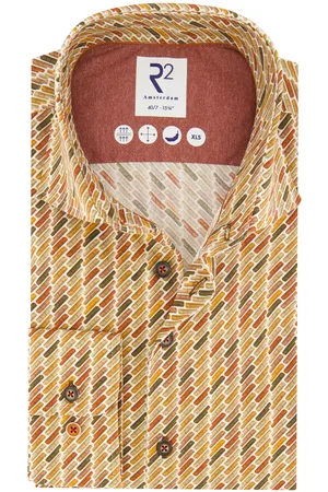R2 Westbrook Zakelijk overhemd mouwlengte 7 slim fit met print