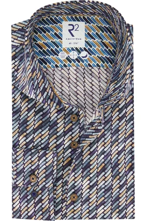R2 Westbrook Overhemd slim fit navy geprint katoen