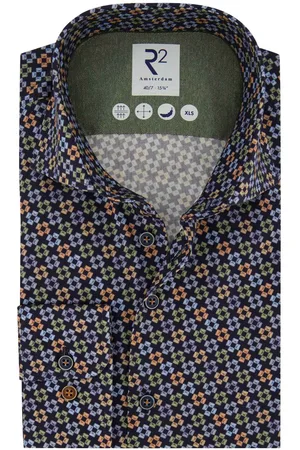 R2 Westbrook Overhemd mouwlengte 7 slim fit met print