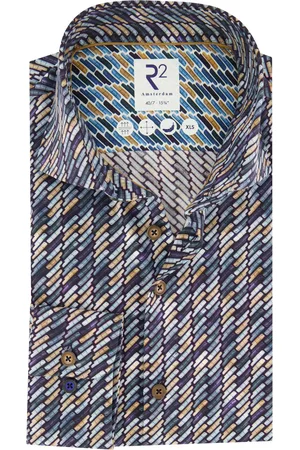 R2 Westbrook Overhemd mouwlengte 7 geprint slim fit