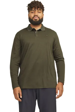 Jack&amp;jones Polo lange mouw donkergroen wijde fit