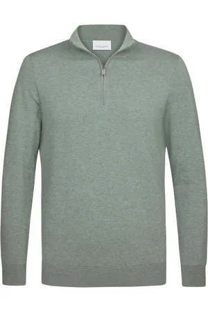Profuomo Trui half zip lichtgroen gemêleerd Luxury Basic lyocell