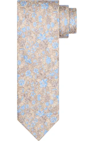 Profuomo Stropdas lichtblauw bloemen print zijde