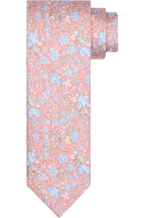 Profuomo Zijde stropdas blauw geprint bloemen