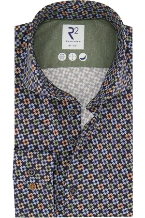 R2 Westbrook Overhemd slim fit geprint wide spread boord