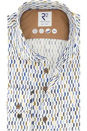 R2 Westbrook Overhemd mouwlengte 7 slim fit geprint 100% katoen