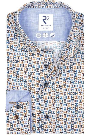 R2 Westbrook Katoenen overhemd modern fit geprint