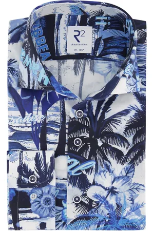 R2 Westbrook Amsterdam overhemd donkerblauwe print
