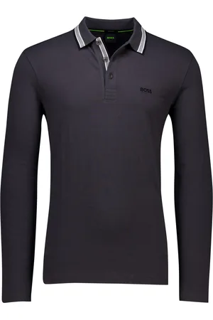 HUGO BOSS Plisy polo lange mouwen regular fit donkergrijs
