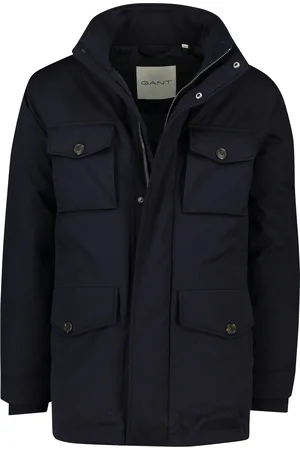 GANT Winterjas navy effen rits + knoop normale fit dubbele borstzak