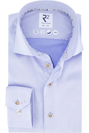 R2 Westbrook Overhemd mouwlengte 7 effen wide collar