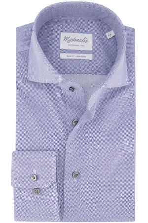 Michaelis Overhemd wit geprint navy strijkvrij gemêleerd