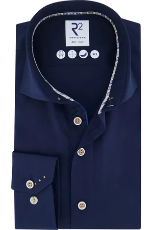 R2 Westbrook Overhemd mouwlengte 7 wide collar effen