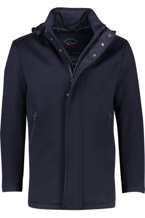 Paul &amp; Shark Winterjas effen rits + knoop wijde fit wol afneembare capuchon