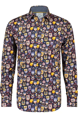 A fish named fred Overhemd navy met gele print