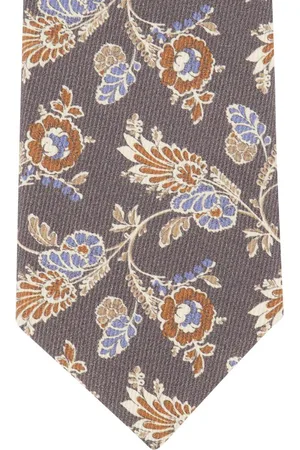 Profuomo Grijze stropdas geprint bloemen