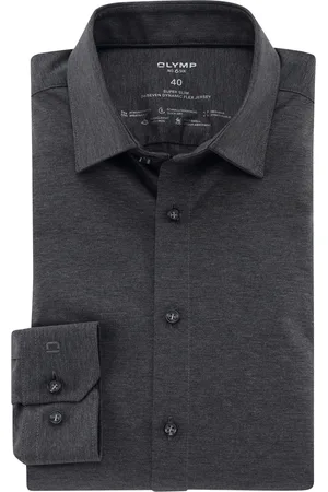 Olymp No. Six 24/Seven donkergrijs jersey overhemd katoen