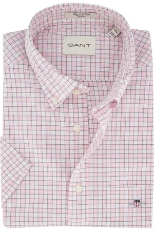 GANT Overhemd korte mouw lichtroze ruit katoen normale fit