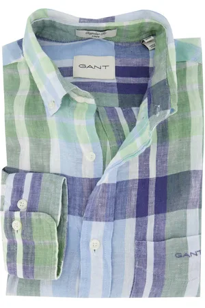 GANT Overhemd blauw geprint normale fit linnen