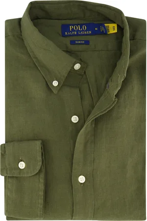 Ralph Lauren Overhemd mosgroen linnen lange mouw