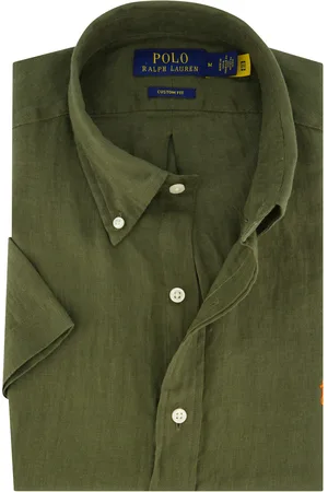 Ralph Lauren Overhemd mosgroen Custom Fit linnen