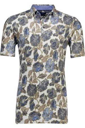 Eden Valley Katoenen polo extra lang normale fit blauw print