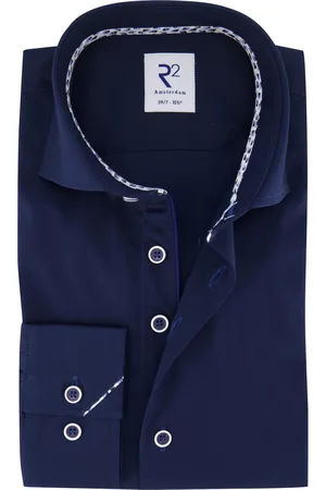 R2 Westbrook Overhemd navy ml7 effen lange mouw