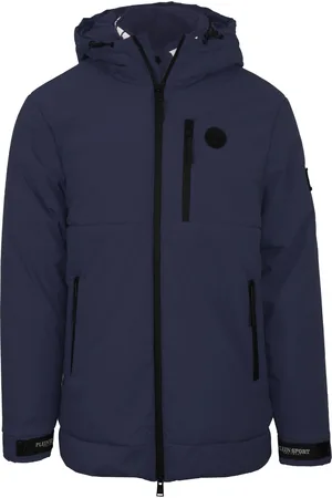 Philipp Plein Padded Small Circular Logo Branded Navy Blue Jacket