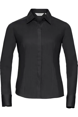 Russell Athletic Russell Collectie Dames/Dames Lange Mouwen Poly-Katoen Gemakkelijk Onderhoud Gepaste Poplin Shirt
