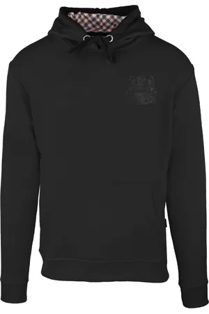 Aquascutum Monotone Aldis Emblem Logo Black Hoodie