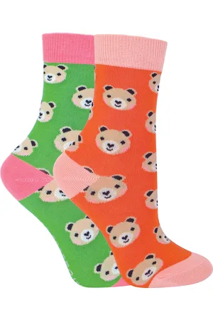 Miss Sparrow Set van 2 sokken met dierenprint voor meisjes | | Casual grappig patroon crew bamboe sokken | Grappige nieuwe sokken voor kinderen - Beren