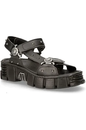 New Rock Zwarte VEGAN lederen sandalen-BIOS120-V1
