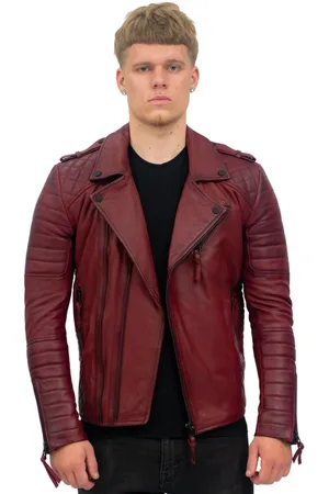 Infinity Heren slim-fit brando lederen bikerjack met dubbele rits-Caïro