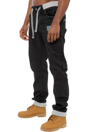 Enzo | Heren Denim Cuffed Jogger Jeans - Zwart/