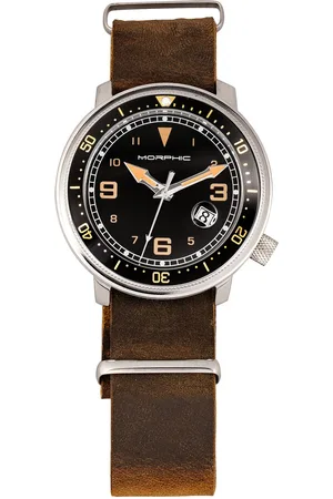 Morphic M74-serie horloge met leren band en vergrote datumweergave