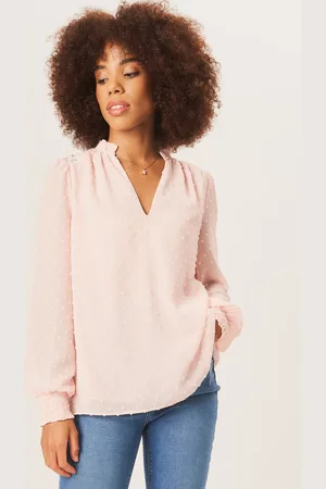 Gini London Dobby blouse van chiffon met ruches aan de hals