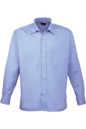 Premier Heren Popeline Overhemd Met Lange Mouwen (Middenblauw)