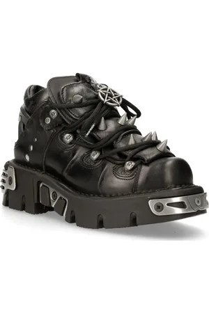 New Rock Leren enkellaarzen met spikes-110-S1