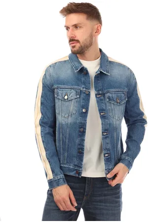 Palm Angels Heren Denim Track Jacket in Blauw-Wit