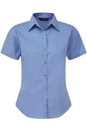 Premier Popeline blouse met korte mouwen / Gewoon werkoverhemd (Middenblauw)