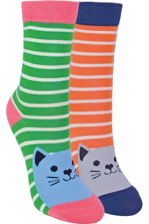 Miss Sparrow Set van 2 sokken met dierenprint voor meisjes | | Casual grappig patroon crew bamboe sokken | Grappige nieuwe sokken voor kinderen - Kitty Cats