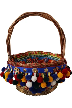 Dolce & Gabbana Prachtige Katoenen Verfraaide Mand Tote Bag