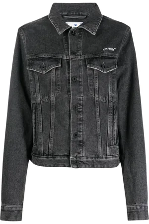 OFF-WHITE Gebroken wit Diag Design donkergrijs denim jack met normale pasvorm
