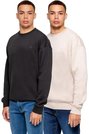 Enzo Kruze | 2-pack Oversized Heren Sweaters met Ronde Hals - ZWART/KLEI