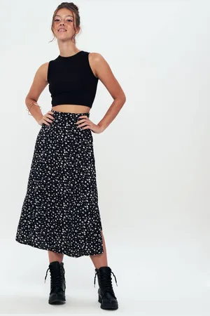 HERITA Lange Gedrukte Split Rok - met Bloemen