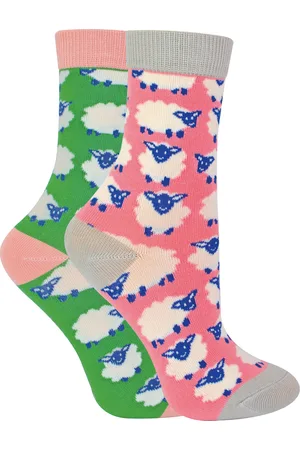 Miss Sparrow Set van 2 sokken met dierenprint voor meisjes | | Casual grappig patroon crew bamboe sokken | Grappige nieuwe sokken voor kinderen - Schaap