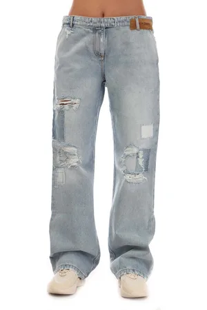 Palm Angels Dames Straight Leg Denim Jeans in Blauw-Wit
