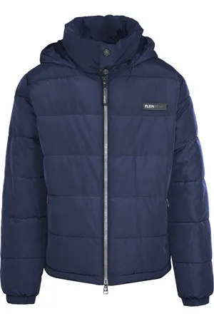 Philipp Plein Gewatteerd marineblauw jack met logo op de rug