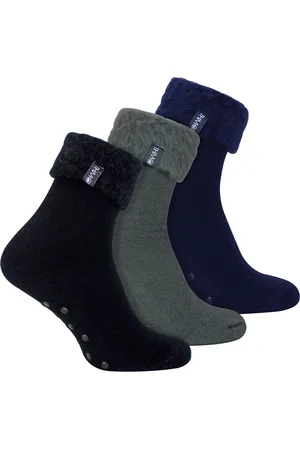 THMO 3 Paar Heren Pantoffel Bed Sokken met Grip | Fleece Thermische Loungesokken - Diverse